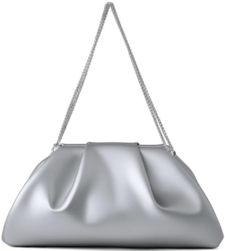 Image of Women's Woven Evening Bag Ruched Dumpling Clutch Purse Detachable Chain Crossbody Bag