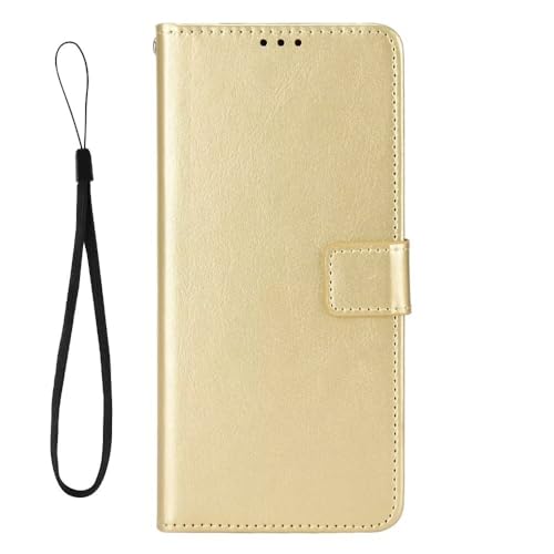 Luoiwei Handyhülle für Samsung Galaxy A8S Hülle mit Band,for Samsung Galaxy A8S Hülle PU Leder,RFID Blocker Flip Wallet Cover Klapphülle Stoßfest Schutzhülle Magnet Aesthetic Standfunktion,Gold
