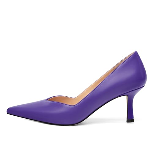 Image of Women Pointed Closed Toe 2.5 Inch Kitten Heel Slip On Pumps | Elegant Comfort Formal Dress Footwear, Versatile Ladies Shoes For Office Wedding Party Evening Daily Occasions
