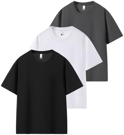 Sukinana 6.8 oz Men's Short Sleeve T-Shirt, Three-Needle Thick, Heavy Weight, Premium Roman Cotton, Plain T-shirt, Set of 3, Sweat Absorbent, Quick Drying, Breathable, Cool Feel, Commuting to Wo