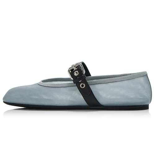 Mesh Ballet Flats for Women Buckle Strap Round Toe Mary Jane Flats Slip On Comfortable Casual Dress Ballerina Shoes
