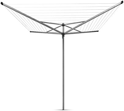 Brabantia - Topspinner - 50 Metres of Clothes Line - UV-Resistant & Non-Slip Lining - Smooth Turns - Umbrella System - Rotary Dryer with Ground Spike 45 mm - Metallic Grey - ø 295 cm