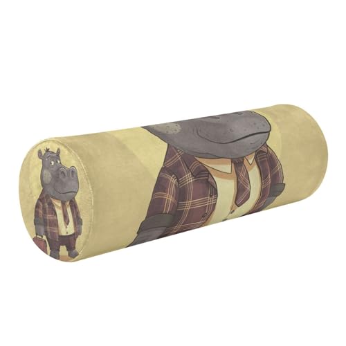 Amooorous Hippo at Work Cartoon Decorative Neck Roll Pillow Case Cylinder Accent Pillow Roller Massage Bed Neck Support Car almohada redonda para cuello