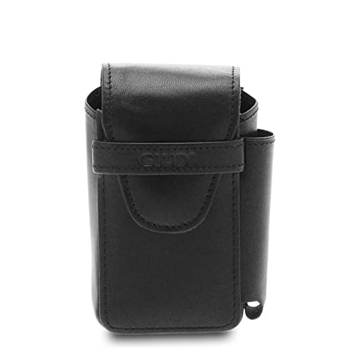 GIUDI ® - Portasigarette in pelle, pelle vacchetta, vera pelle, porta accendino, Made in Italy. (Nero)