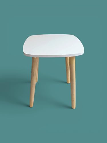 Image of Modern Square Side Table with 4 Wooden Legs, Minimalist End Table /Coffee Table for Living Room, Bedside Nightstand for Bedroom, Balcony & Small Spaces