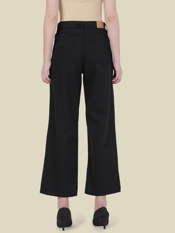 Image of GO COLORS Soft Cotton-Tencel Blend Twill Wide Pants Full Length for Women| Breathable, High Rise