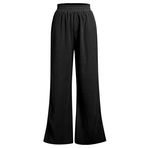 ODIZLI Women's Corduroy Wide Leg Pants High Waist Solid Bottom with Pockets Slit Trousers2