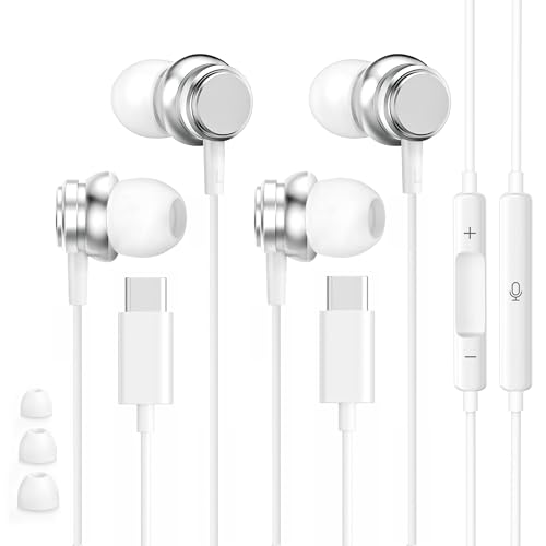 2 PACK USB C Headphones for iPhone 17 16 15, Wired Earbuds with Clear Mic