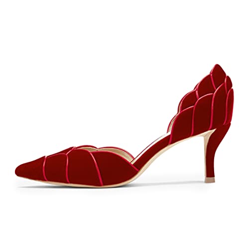 Image of XYD Women's Pumps, Elegant Pointed Toe, D'Orsay Kitten Low Heels, Rhinestone Studs, Slip-On Satin Shoes for Wedding