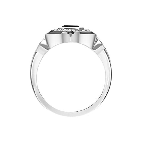Image of Gemondo USA 925 Sterling Silver Black Spinel, Marcasite & Black Enamel Art Deco Ring