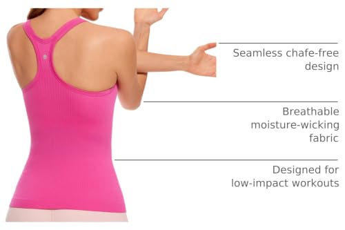 Image of CRZ YOGA Seamless Rib Scoop Neck Tank Tops | Built in Bra, Light Support, Removable Pads, Yoga, Ribbed, Racerback, for Women