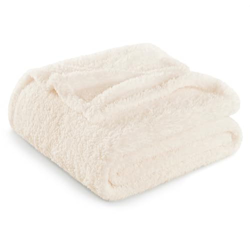 Exclusivo Mezcla Plaid Couverture Polaire, pour Canapé ou Lit, Toutes Les Saisons, Doux, Chaud et Moelleux, 130x150 CM, Blanc