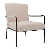 SVITA Kyle Loungesessel Polstersessel Armlehnensessel Akzentstuhl Wohnzimmer Büro mit Armlehne Stoffbezug bequem modern Vintage Metall Beige