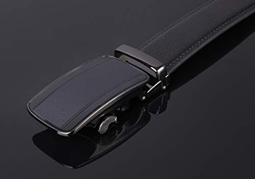 Sportoli Men’s Genuine Leather Belt Gift Metal Automatic Slide Ratchet Buckle - Black #2 (Plus Size - Up to size 56)3