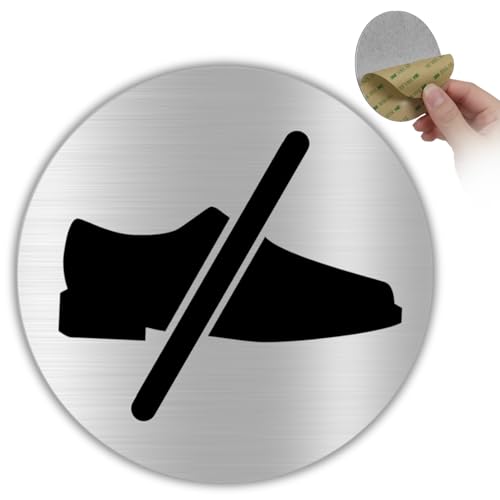 LEIASA | Panneau Autocollant Chaussures Interdites - Épaisseur 0,8 mm - Diamètre Ø 100 mm - Aluminium - Signalétique Sans Chaussures - Plaque Interdiction...