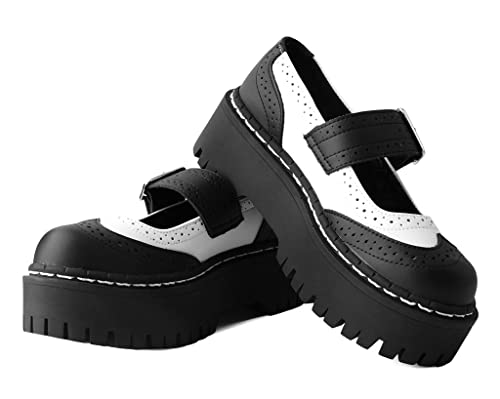 T.U.K. Shoes Black/White TUKskin™ Double Decker Mary Jane Shoes for Women, Round Toe Ankle Strap Platform Chunky Heel Gothic Vintage Oxford Dress2