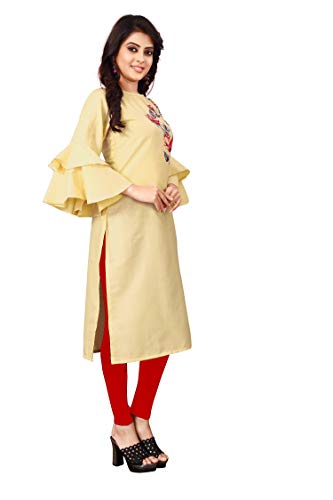 Image of OM SAI LATEST CREATION Slub-Rayon 3 /4 Sleeve Printed A-Line Kurti for Women