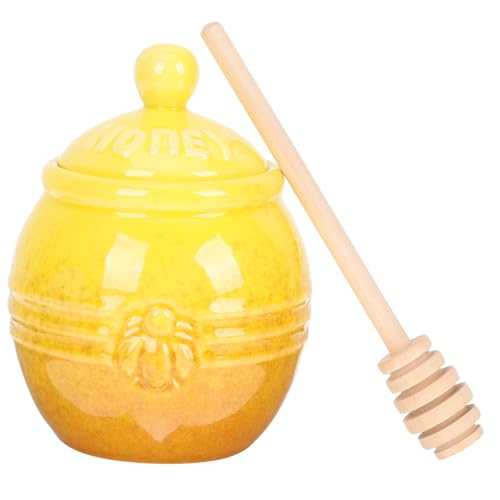 ULTECHNOVO 1Set Lidded Honey Holder Jar with Stirring Rod Vintage Ceramic Honey Storage Container for Delicate Jam for Home Use Stylish Honey Dispenser