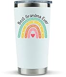 Grandma Gifts Tumbler Mug - "Best Grandma Ever" 20oz Tumbler Mug With Straw - Present Idea for Great Grandma, Grandmother, Cute Birthday, from Grandchildren, Granddaughter, Happy Grammy, Bday