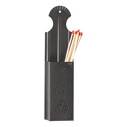 Irvin's Tinware, K18-12SM, Long Match Holder in Smokey Black, Rustic Country Home Decor