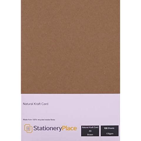 Stationery Place, Thin - Brown Natural Kraft Card A5 210 x 148mm 170 GSM 100 Sheet Pack Cover