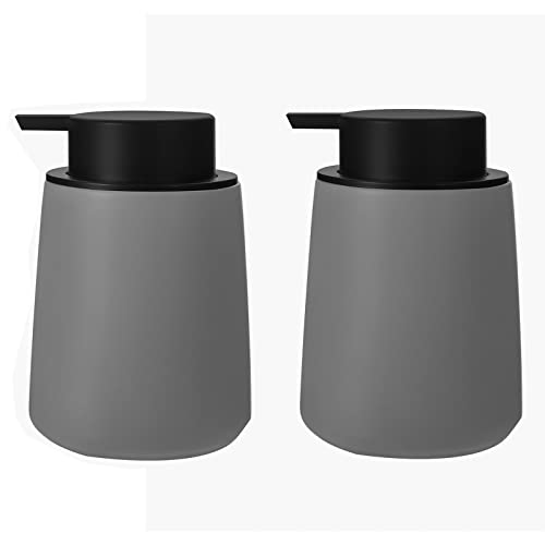 Image of Foaming Hand Soap Dispenser Ceramic, Foam Dish Soap Dispenser for Bathroom and Kitchen Sink, Liquid Pump Bottle for Shampoo, Body Wash, Grey, 2 Pack