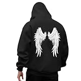 Dotée d'un motif classique Sweat Homme à Capuche Ailes Arrière Imprimées pour Adulte Hoodie Large Graphique Ange Pull à Capuche Femme Streetwear Sweat Rétro Motifs Ailes Coupe Oversize Homme