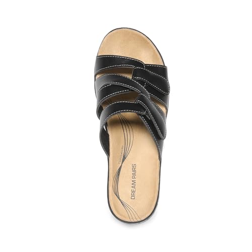 DREAM PAIRS DREAM PAIRS Women Arch Support Slide Sandals Adjustable Straps Slip On Wedge Sandals Casual Comfort Lightweight Flat Slides,Size 7,Black,DWUMSS2530