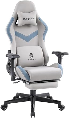Dowinx LS-6668B-01 Gaming Chair, Fabric with Ottoman, Office Chair, Computer Chair, 4D Armrest, Footrest, Desk Chair, Gaming Chair, Pocket Coil, Gray