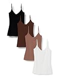 Amazon Essentials Women's Slim-Fit V-Neck Cami, Pack of 4, Brown/Multi Color, Medium