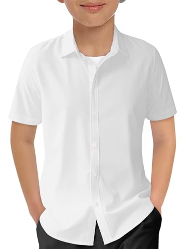 Image of Haloumoning Boys Short Sleeve Dress Shirts Button Down Formal Uniform Shirt