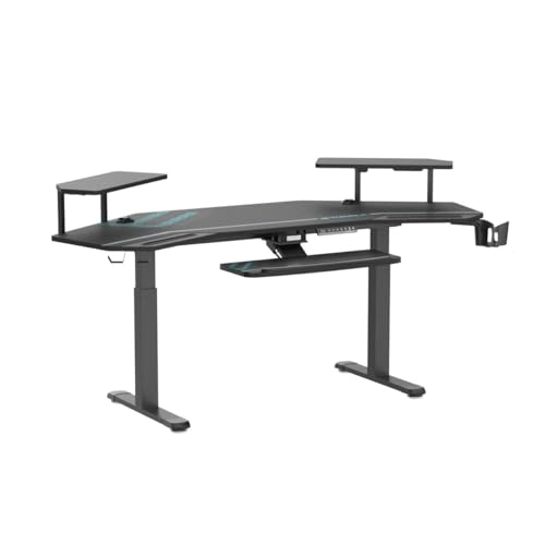 EUREKA ERGONOMIC Gaming Desk, Standing Desk w Keyboard Tray, 72" Wing Shaped Music Studio Table with LED Shelves, Gaming Recording Live Stream, Slot Design
