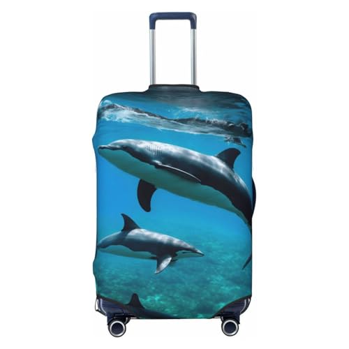 Housse de valise extensible noire L motif dauphin pour bagage