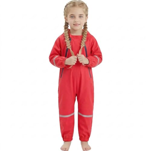 Image of Red Raincoat for Kids Boys Girls Waterproof Windproof Lightweight Kids Rain Suit Coat All in One Dry Suit Puddle Unisex Drip Drop Hooded Raincoat Reflective Striped Outdoors 1-8 years Size 2 Years