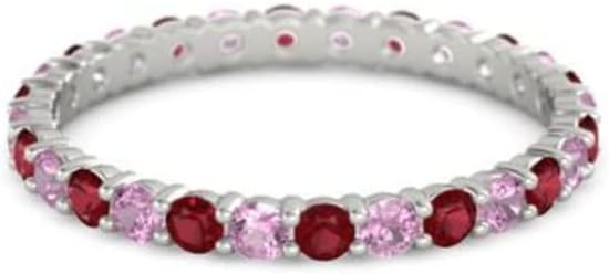 Natural Ruby With Pink Tourmaline Round 2.50 MM Eternity 925 Sterling Silver Women Stacking Ring