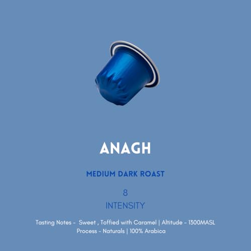 Image of Fresh Brew Co. Anagh Coffee Capsules | Intensity 8 | Medium Dark Roast | 100% Arabica Single Estate | Nespresso Compatible | Freshly Roasted | Aluminium Pods (10 Capsules Per Pack) (Pack of 1)