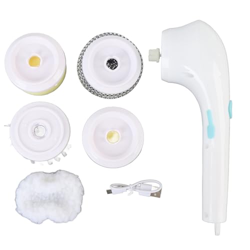 Cepillo giratorio eléctrico inalámbrico de mano, para bañera, multifuncional, con 5 cabezales de cepillo reemplazables, cepillo de limpieza eléctrico para pared, baño,