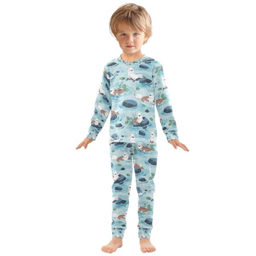senya Otter on Pond Pajamas Set Long Sleeve Soft Cotton Sleepwear 2 Piece3