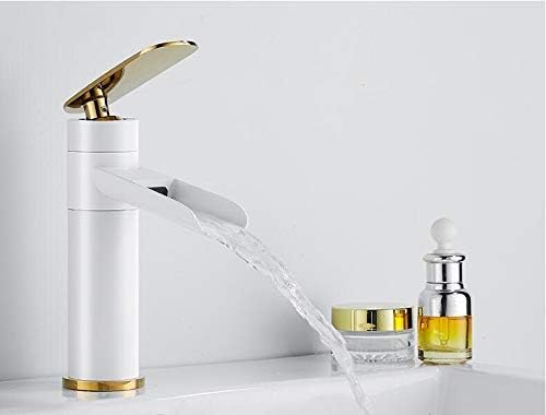 Basin Faucets Bathroom Sink Faucet Single Handle Waterfall Basin Mixer Tap Bath Black Gold White Faucet Brass Sink Water Crane (Color : White Gold Short)