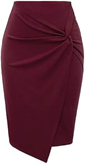 Kate Kasin Women's Knee Length Wine Back Zipper Pencil Skirts Wine Red, XL