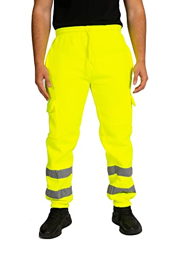 LABEL APPAREL Hi Vis Viz Jogging Bottoms Joggers Workwear Trousers (3XL, Yellow)