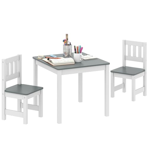 AIYAPLAY Kindersitzgruppe Kindertisch mit 2 Stühlen, Kinderzimmer Tisch & Stühle Set Maltisch & Basteltisch für Kinder, Kindermöbel für Kinderzimmer, Kindergärten, Grau