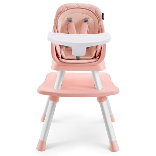 Image of HARPPA 6 in 1 Baby High Chair, Convertible Infant Feeding Chair for Babies & Toddlers Table, Dining Booster Seat with Removable Tray, Pink
