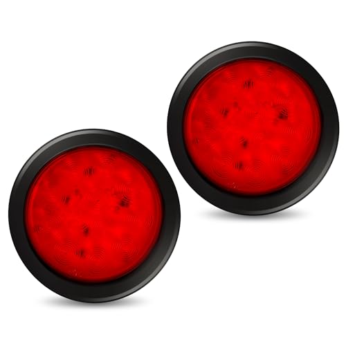RUNHWEE 2Pcs 4' Round LED Trailer Light Kit - Red 12 LED Boat Marker, Brake, Stop Turn Side Utility...