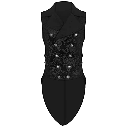 Prime Quality Men's Handmade Black Vest Waistcoat Tailcoat Black Brocade Damask Gothic Steampunk Victorian/Tail Coat/USA