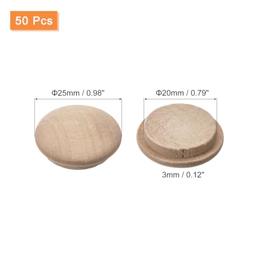 Image of uxcell Wood Plugs, 50Pcs 25 x 20 mm - Beech Wood Button Top Plugs, Screw Hole Covers, Decorative Wooden Cover for Stair Chair Craft Furniture Woodworking