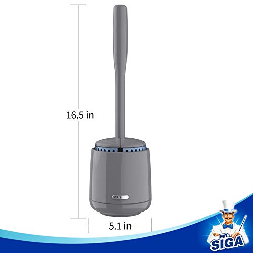 MR.SIGA Toilet Bowl Brush and Holder, Premium Quality, with Solid Handle and Durable Bristles for Bathroom Cleaning, Gray, 1 Pack
