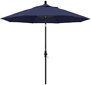 California Umbrella 9' Round Aluminum Market Umbrella, Crank Lift, Collar Tilt, Bronze Pole