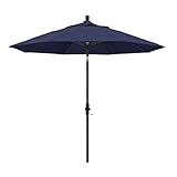 California Umbrella GSCU908117-F09 9' Round Aluminum Market, Crank Lift, Collar Tilt, Bronze Pole, Navy Blue Olefin Patio Umbrella, 9-Foot