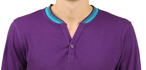 Image of Zebu Men's Full Sleeve Cotton Henley Neck Tshirt with bio wash (Pack of 1).